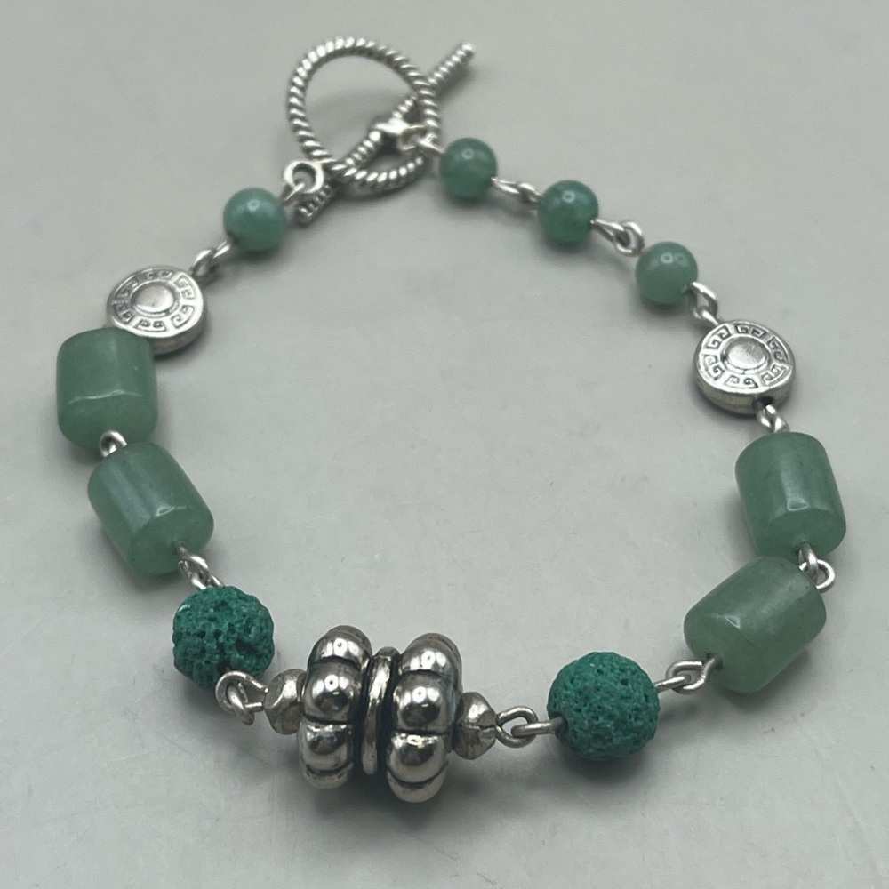 Green Aventurine and Silver Tone Handmade Artisan Beaded Bracelet